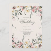 Invitation Elegant Pink Blush Ivory Floral Wedding (Devant / Derrière)
