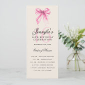 Invitation Elegant Pink Bow 16th Birthday Party Program Menu (Debout devant)