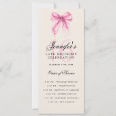 Invitation Elegant Pink Bow 16th Birthday Party Program Menu (Devant)