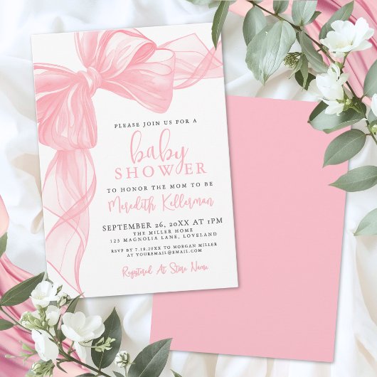 Invitation Elegant Pink Bow Baby Shower