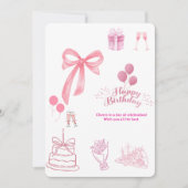 Invitation Elegant Pink Bow & Balloons Happy Birthday Card (Devant)