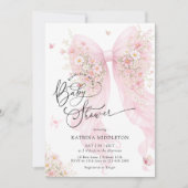 Invitation Elegant Pink Bow Bloom Butterfly Baby Shower (Devant)