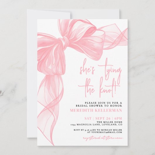 Invitation Elegant Pink Bow Bridal Shower (Devant)