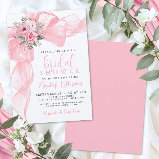 Invitation Elegant Pink Bow Bridal Shower