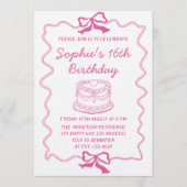 Invitation Elegant Pink Bow & Cake Sweet 16 Birthday Party (Devant)