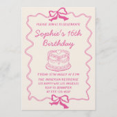 Invitation Elegant Pink Bow & Cake Sweet 16 Birthday Party (Devant)