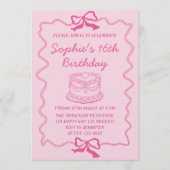 Invitation Elegant Pink Bow & Cake Sweet 16 Birthday Party (Devant)