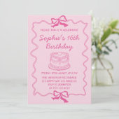 Invitation Elegant Pink Bow & Cake Sweet 16 Birthday Party (Debout devant)