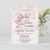 Invitation Elegant Pink Bow Confetti Sweet 16 (Debout devant)