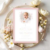 Invitation Elegant Pink Bow Girl Photo Baptism