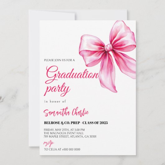 Invitation Élégant Pink Bow Graduation (Devant)