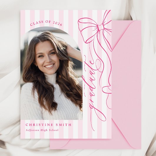 Invitation Elegant Pink Bow Graduation 