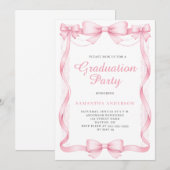 Invitation Elegant Pink Bow Graduation Party (Devant / Derrière)