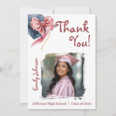 Invitation Elegant Pink Bow Graduation Thank You Card (Devant)
