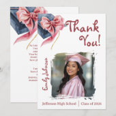 Invitation Elegant Pink Bow Graduation Thank You Card (Devant / Derrière)