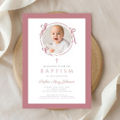 Invitation Elegant Pink Bow Photo Baptism