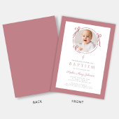 Invitation Elegant Pink Bow Photo Baptism