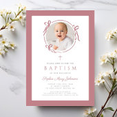 Invitation Elegant Pink Bow Photo Baptism