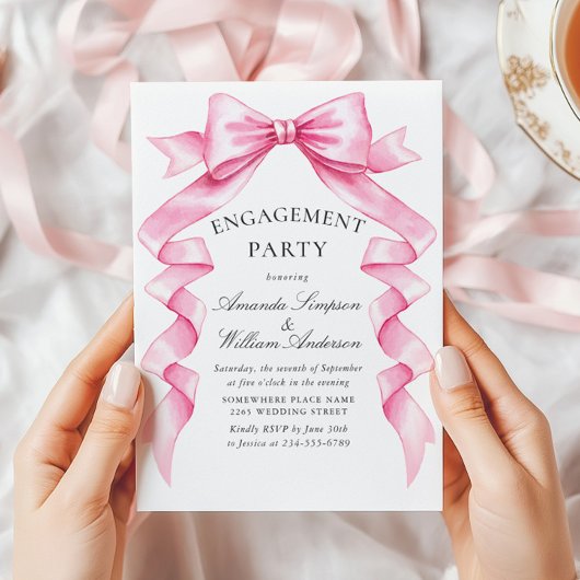 Invitation Élégant Pink Bow RIBbon ENGAGEMENT PARTY