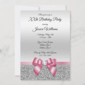 Invitation Elégant Pink Bow & Silver Parties scintillant Anni (Devant)