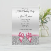 Invitation Elégant Pink Bow & Silver Parties scintillant Anni (Debout devant)