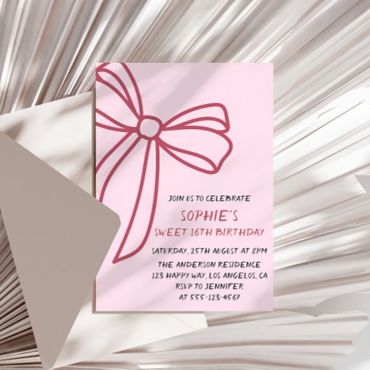 Invitation Elegant Pink Bow Sweet 16 Birthday
