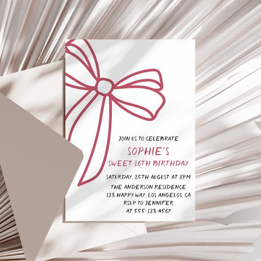 Invitation Elegant Pink Bow Sweet 16 Birthday