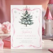 Invitation Elegant Pink Bow Winter Onederland First Birthday