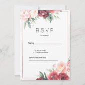 Invitation Elegant pink burgundy watercolor floral RSVP (Devant)