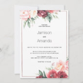 Invitation Elegant pink burgundy watercolor floral Wedding (Devant)