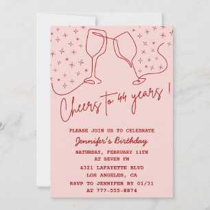 Invitation Elegant Pink Cheers Champagne 44e anniversaire