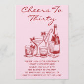 Invitation Elegant Pink Cheers to Thirty Cocktail Birthday (Devant)
