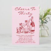 Invitation Elegant Pink Cheers to Thirty Cocktail Birthday (Debout devant)