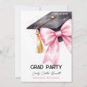 Invitation Elegant Pink Coquette Bow Graduation Hat (Devant)