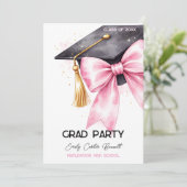 Invitation Elegant Pink Coquette Bow Graduation Hat (Debout devant)