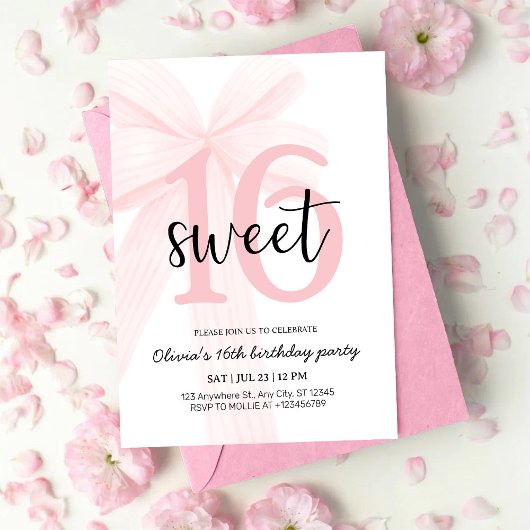 Invitation Elegant Pink Coquette Bow Sweet 16 Birthday