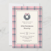 Invitation Elegant Pink Coquette Wreath Plaid Christmas Party (Devant)