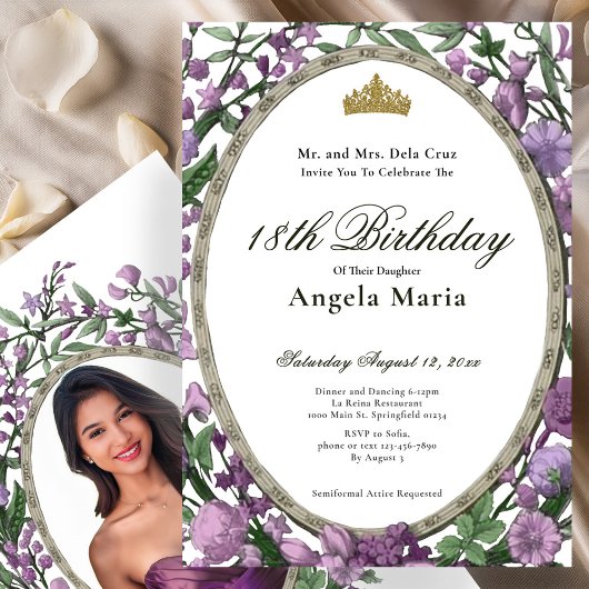 Invitation Elegant Pink Floral 18th Birthday Debut