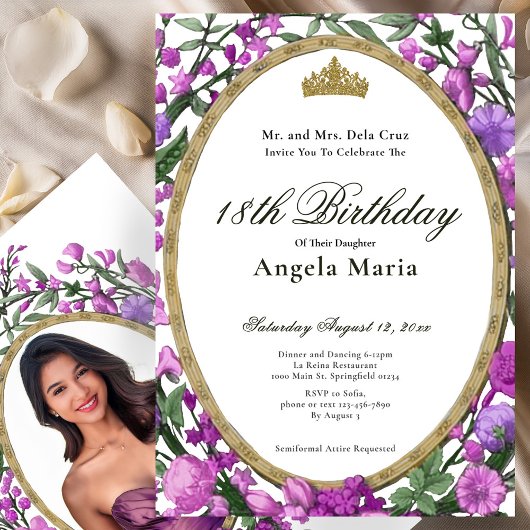 Invitation Elegant Pink Floral 18th Birthday Debut
