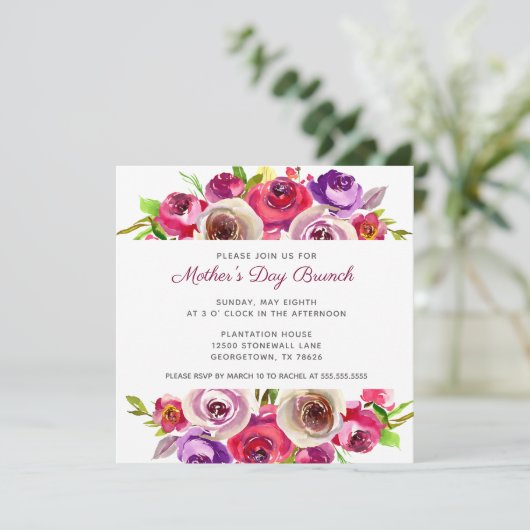 Invitation Elégant Pink Floral Aquarelle Mère's Day Brunch (Debout devant)