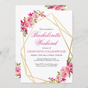 Invitation Élégant PInk Floral Bachelorette Week-end Itinérai