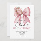 Invitation Elegant Pink Floral Bow Birthday Party (Devant)