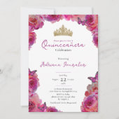 Invitation Elegant Pink Floral Crown Quinceanera (Devant)