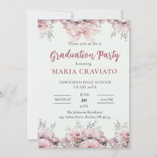 Invitation Elégant Pink Floral Frontière Parti de Graduation 