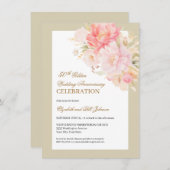 Invitation Elegant Pink Floral Gold 50th Wedding Anniversary (Devant / Derrière)