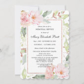 Invitation Elégant Pink Floral Gold Memorial Service Invitati (Devant)