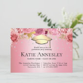 Invitation Élégant Pink Floral Graduation (Debout devant)