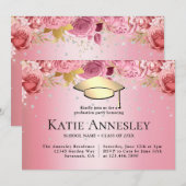 Invitation Élégant Pink Floral Graduation (Devant / Derrière)
