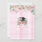 Invitation Élégant Pink Floral Graduation (Devant)