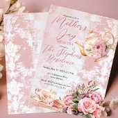 Invitation Elégant Pink Floral Mère's Day High Tea